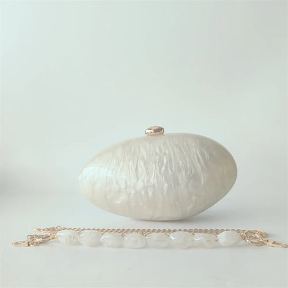 Oval Marble Beige Shell Acrylic Luxury Elegant Lady Evening Bag Cute Handbag Wedding Lady Girl Female Mini Purse