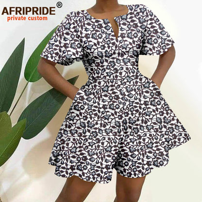 2026 African Clothes for Women Short Sleeve High Waist Print Jumpsuit Casual Cotton Summer Outfits Rompers Playsuits A2329001