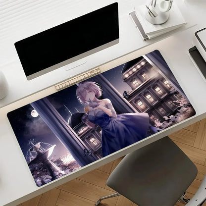 Anime Mouse Pad Gamer XXL Keyboard Table Mat Short Pink Hair White Bow Anime Girl Multi Scene Office Gaming Home Desk Mat