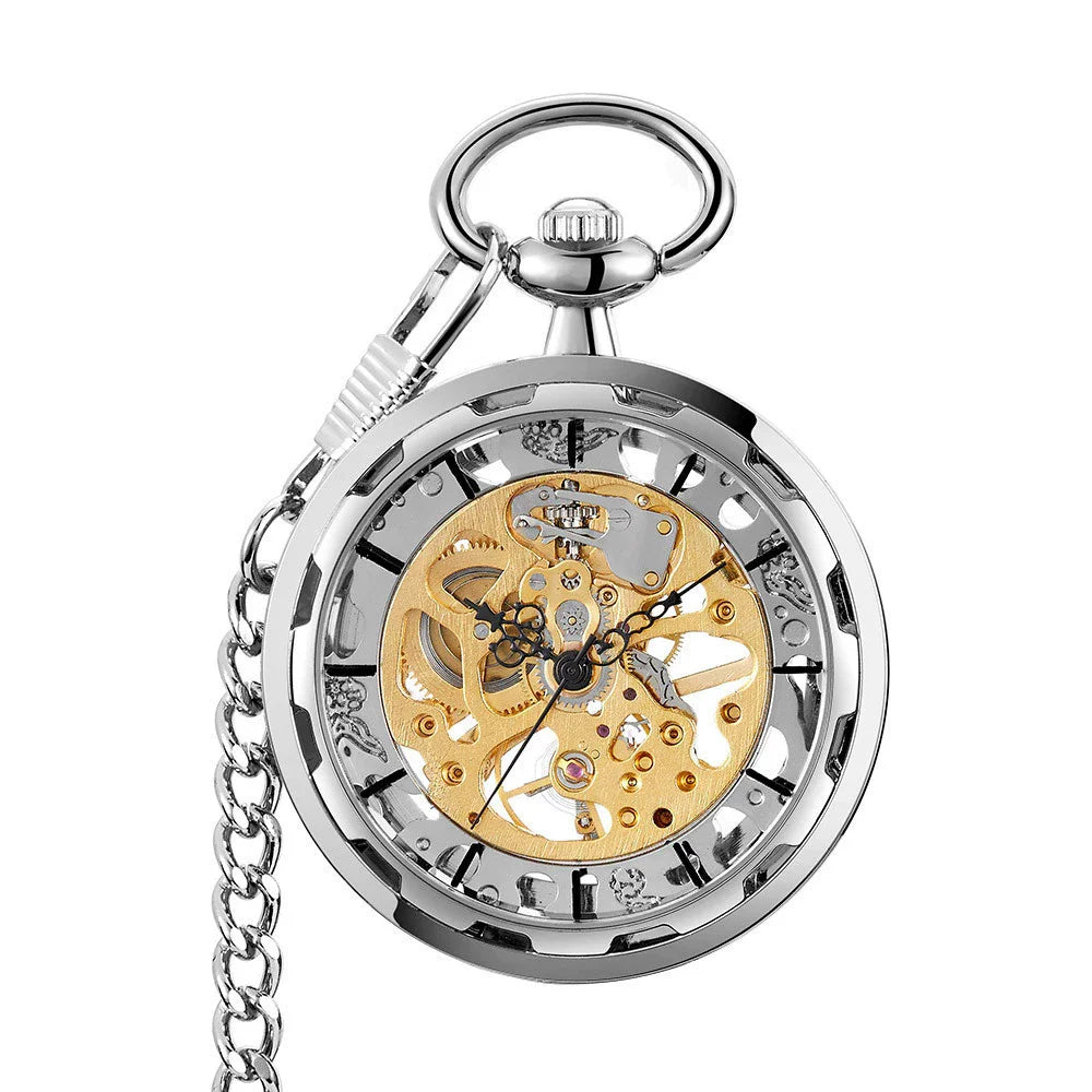 Vintage Transparent Hollow Women Men Skeleton Mechanical Pocket Watch Hand Winding With Waist Belts Chains Gift Watches Clock