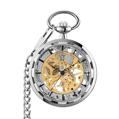 Vintage Transparent Hollow Women Men Skeleton Mechanical Pocket Watch Hand Winding With Waist Belts Chains Gift Watches Clock