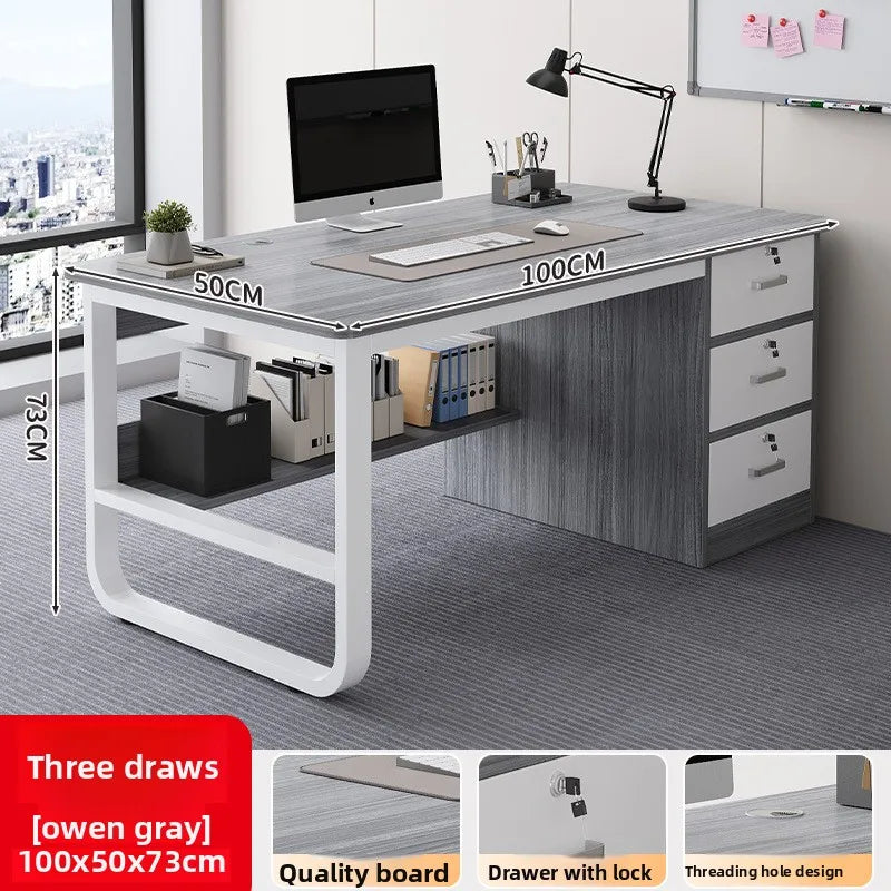 Durable Computer Desk Desktop Simple Single with Drawer Lock Desk Modern Office Staff Desk