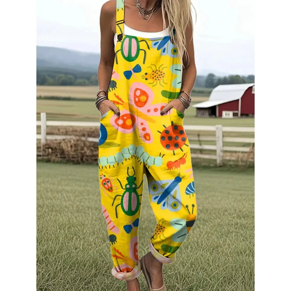 Relaxed Fit Women's Overalls with Cute Animals Patterns Fashion Jumpsuits Adjustable Design for Picnics and Country Outings