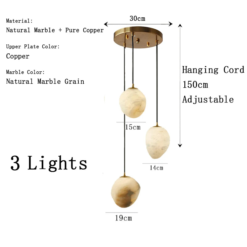 Natural Marble Art Pendant Lights Stone Lustre Copper LED Indoor Room Hanging Lamps For Ceiling Hall Stair Luxury Home Decor