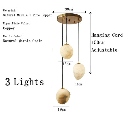 Natural Marble Art Pendant Lights Stone Lustre Copper LED Indoor Room Hanging Lamps For Ceiling Hall Stair Luxury Home Decor