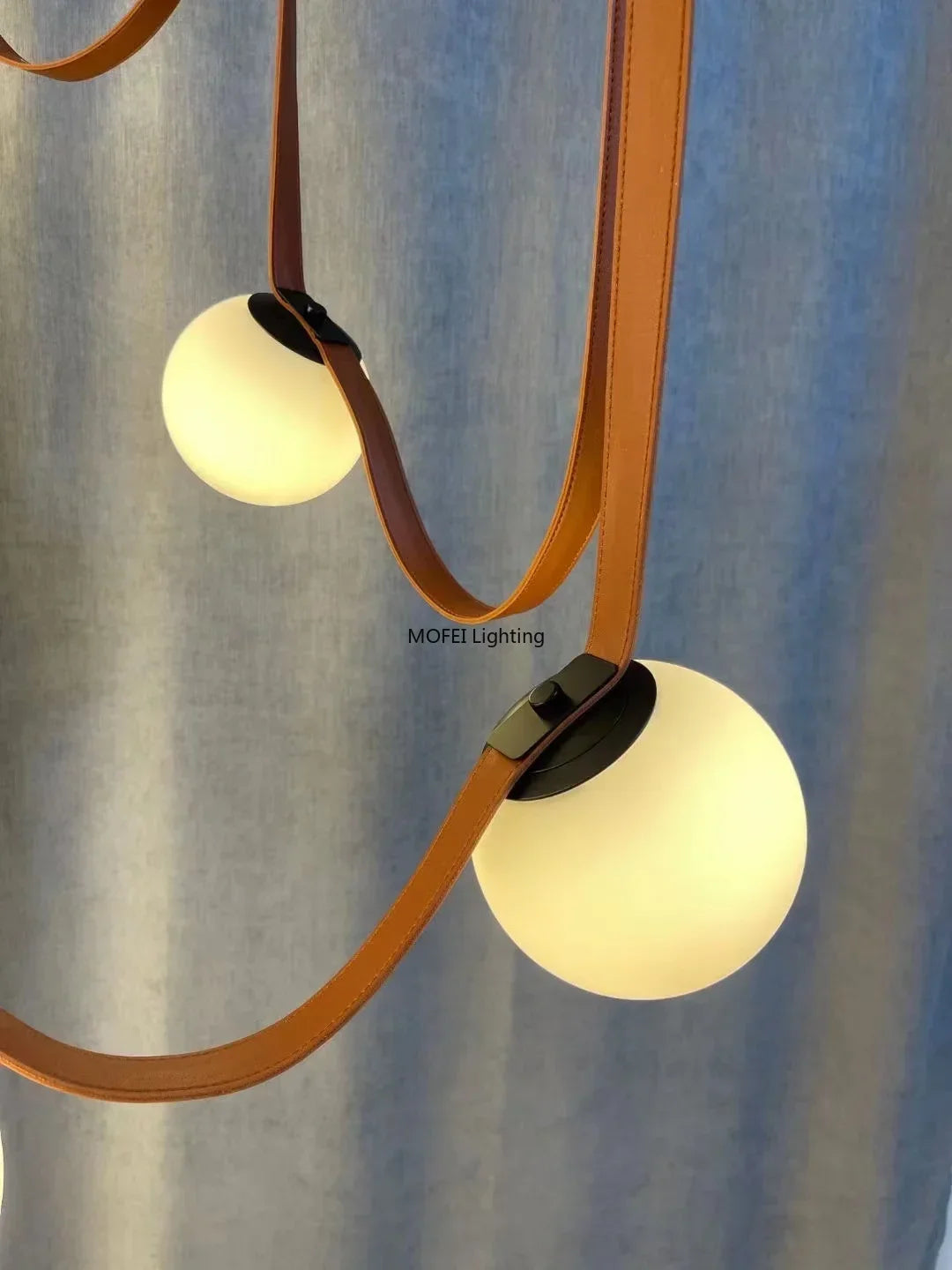 Nordic Leather Chandelier Italian Leather Belt Duplex Staircase Living Room Hotel Restaurant Decoration LED Lamps Pendant Lights