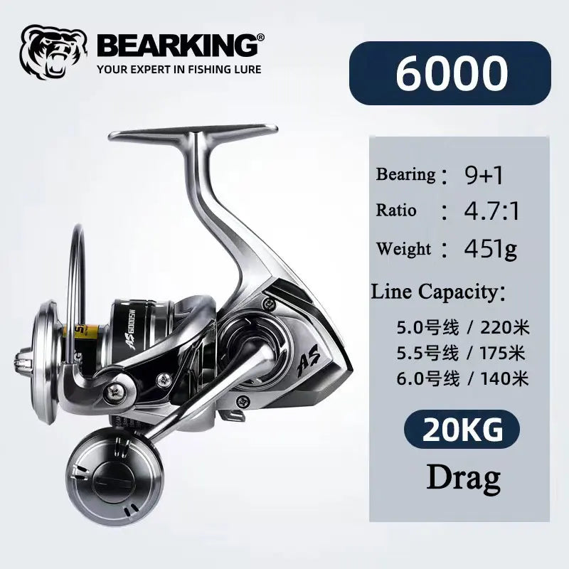 Spinning Fishing Reel 2000/3000/4000/5000/6000 High Drags Saltwater Stainless Metal Coils Series Left/Right Hand Spinning Wheel