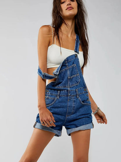 Summer Y2k Denim Jumpsuits for Women Straight Leg Stretch Jeans Dungarees Bib Overalls Regular Fit with Adjustable Straps