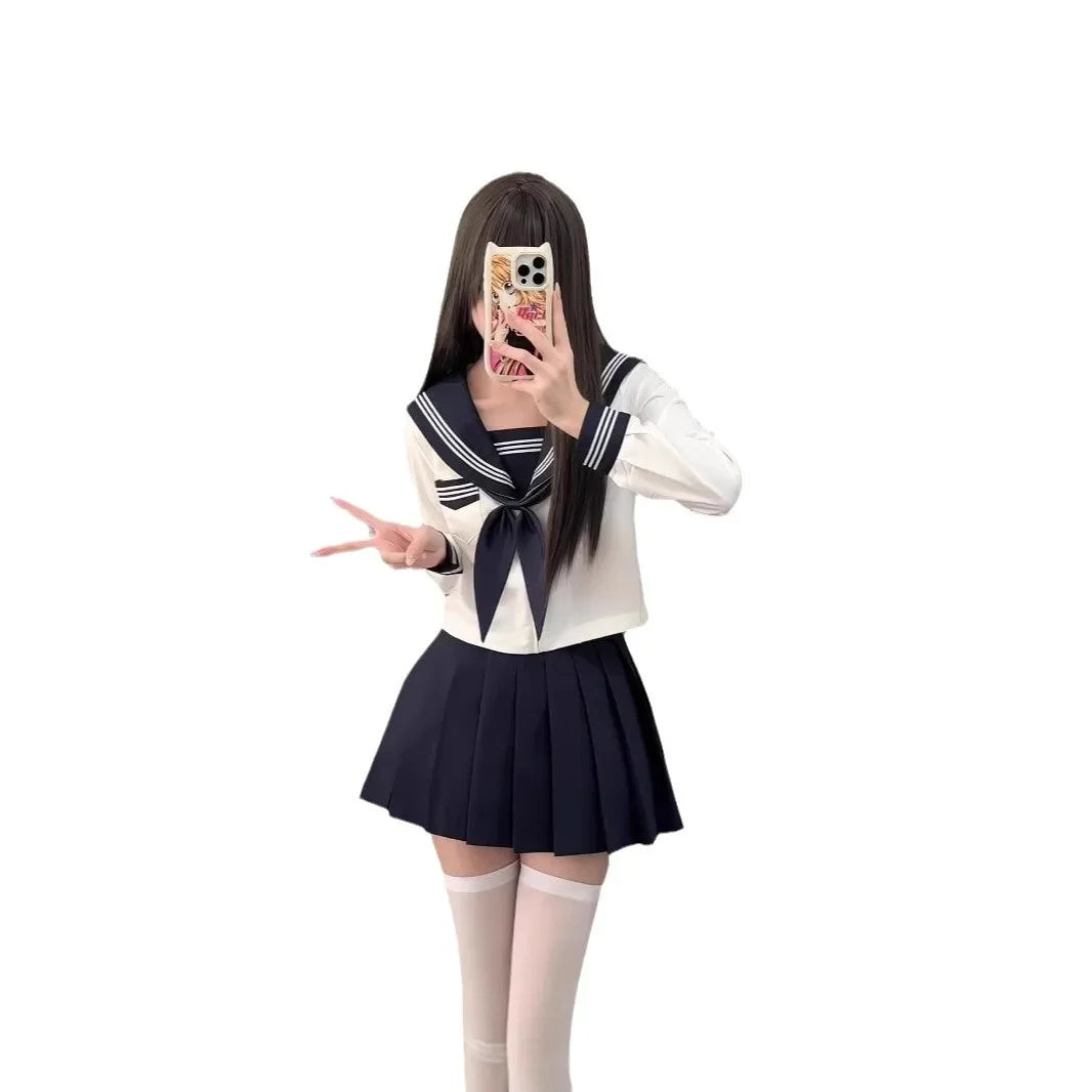 Basic Style Short Sleeve Sailor Suit Uniform JK School Uniform Short Skirt for Women Cosplay Special Use Clothing