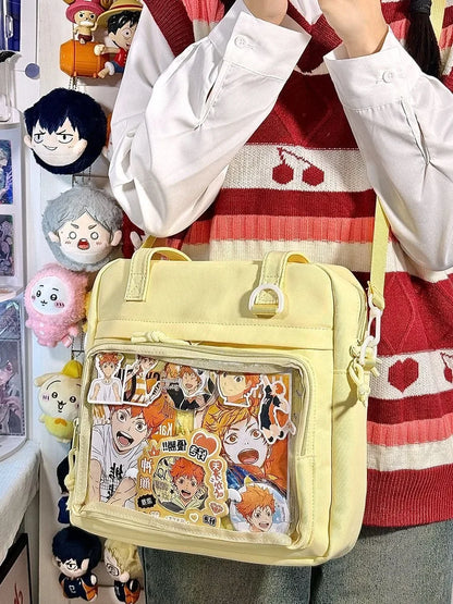 New Kawaii Ulzzang Itabag Girls Simple High Quality Nylon Shoulder Bag With Display Plate Crossbody Bags College Student Ita Bag