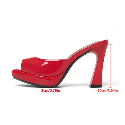 Sexy Luxury Open-Toe High Heel Sandals Thick Platform Thick Heel Women's Shoes Round Head Synthetic Leather Summer Shoes