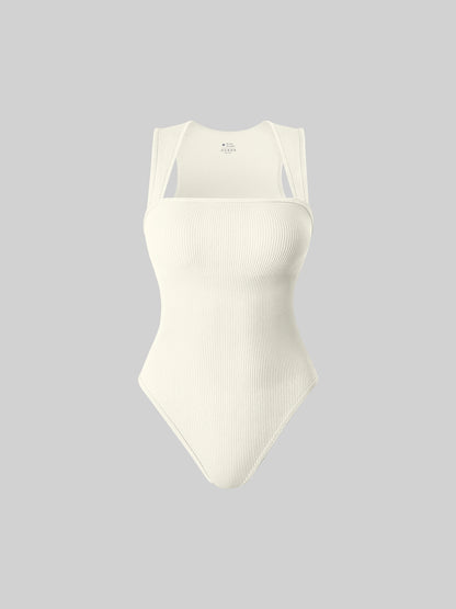 2026 Summer Fashion Square Collar Solid Color Sleeveless Bodysuit High Waist Sexy Tight Women's Jumpsuit