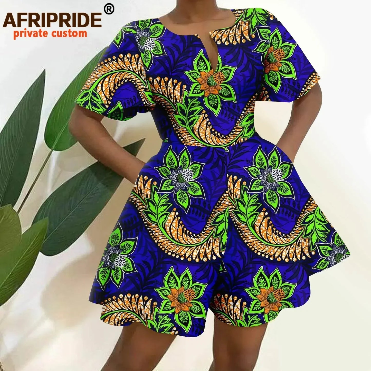 2026 African Clothes for Women Short Sleeve High Waist Print Jumpsuit Casual Cotton Summer Outfits Rompers Playsuits A2329001