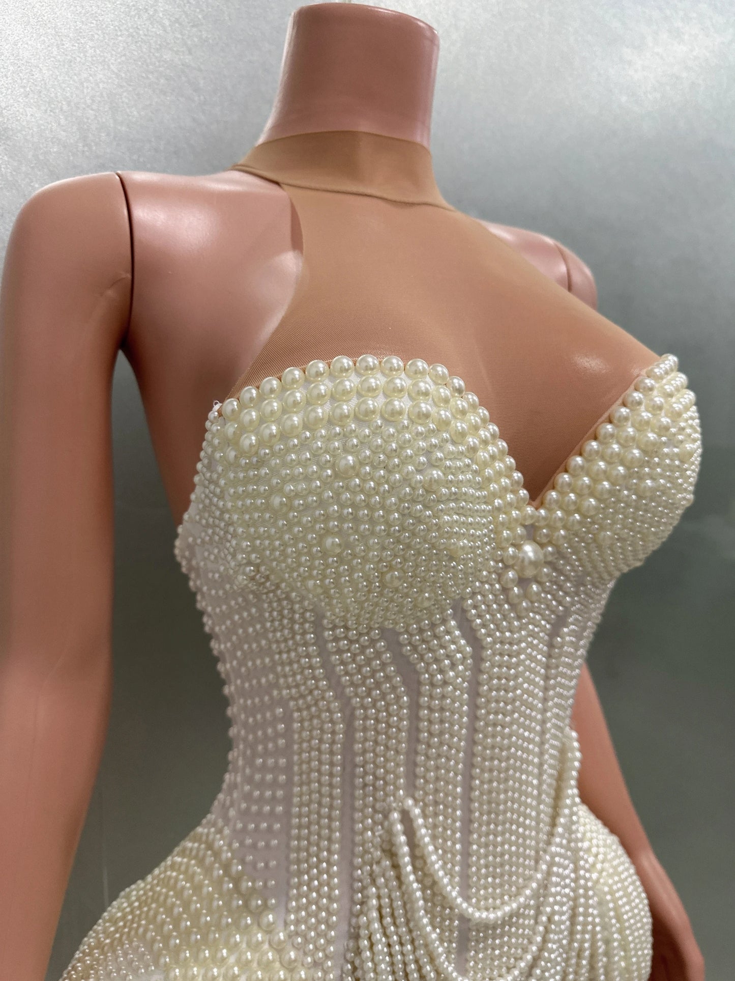 Luxury Pearls Beading Sexy Halter Backless Bodysuit Evening Party Performance Costume Bar Nightclub Singer Dancer Stage Wear