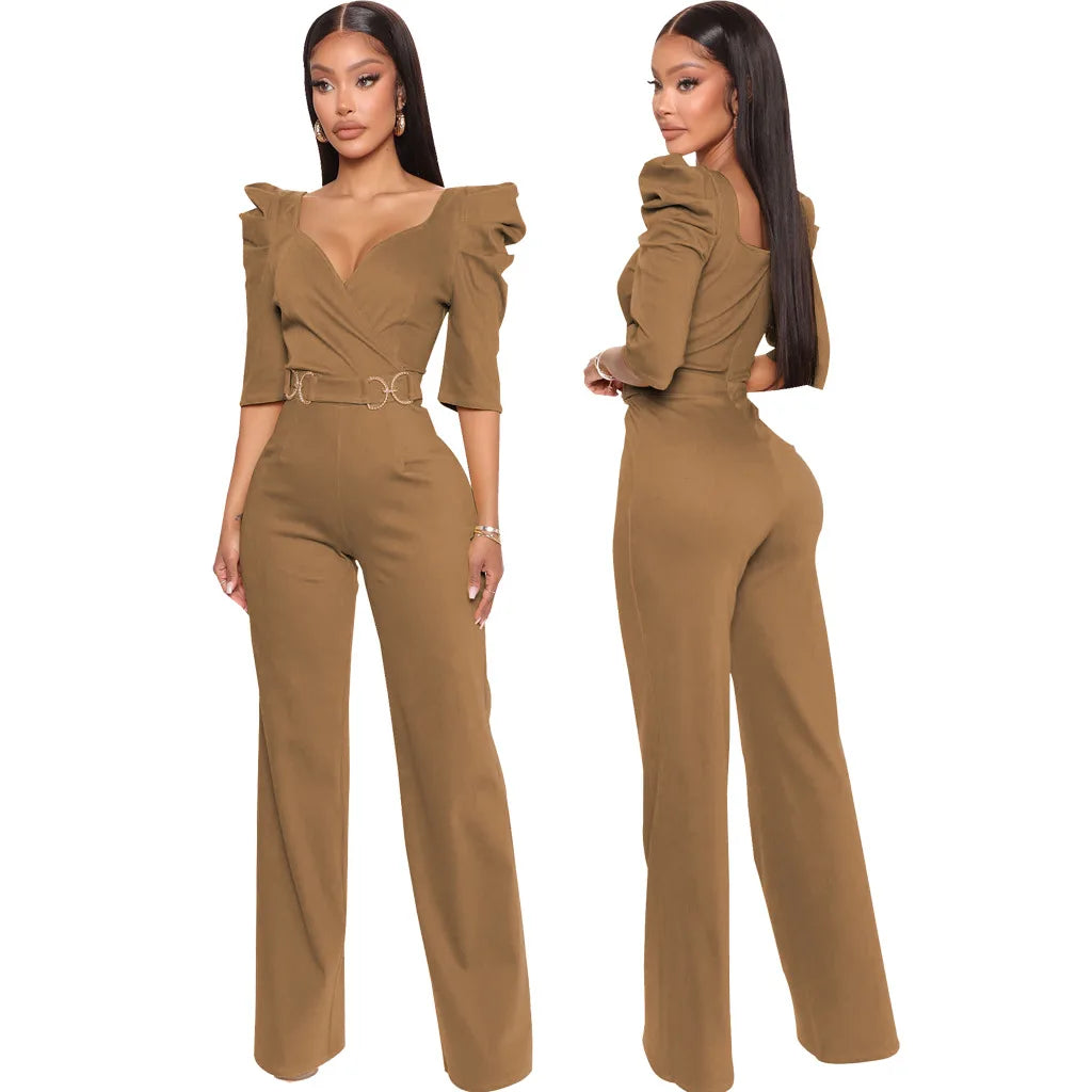 Yellow Rompers for Women XXL Fashion V Collar Short Sleeve Rompers Women Jumpsuits 2023 Club Lace Up High Waist Elegant Jumpsuit