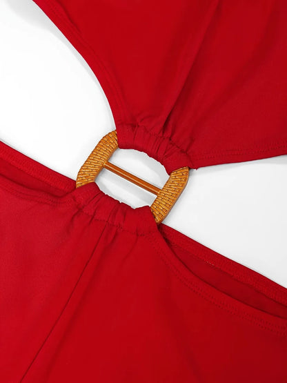 Summer Woman Jumpsuit Red Backless Jumpsuits High Waist Flared Leg Women's Elegant Romper Black Cut Out Waist Long Jumpsuit