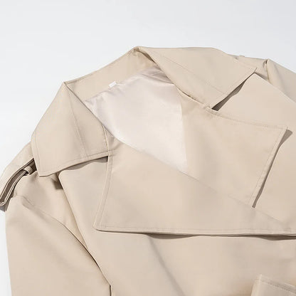 Aliexpress's Best-selling Cross-border European and American Style Women's Solid-color Belted Short Jacket Trench Coat Fashion
