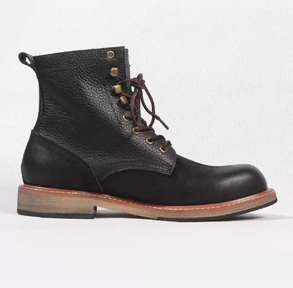 Leather Shoes Men's Leather Casual Shoes Autumn and Winter Round Head Tooling Boots High Top Boots