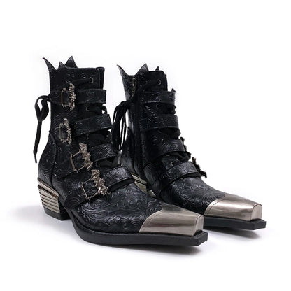 Retro Metal Head Western Cowboy Short Boots Spring 2026 New Pointed Chelsea Height-Increasing Men's Women's Footwear