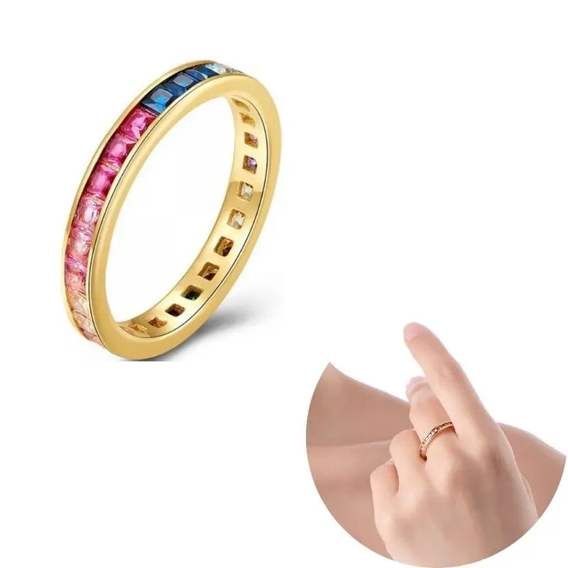 24K Gold Plated Colorful Crystal Gold Rings Turquoise Engagement Wedding Anniversary Ring Light Luxury Fashion Jewelry Gifts A40