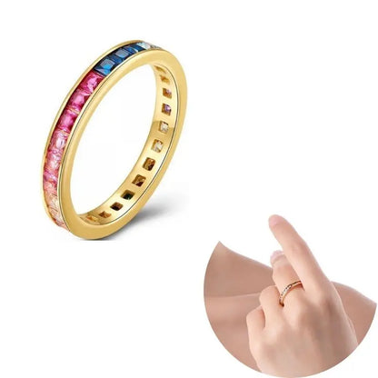 24K Gold Plated Colorful Crystal Gold Rings Turquoise Engagement Wedding Anniversary Ring Light Luxury Fashion Jewelry Gifts A40