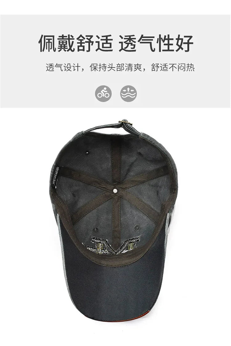 Outdoor sports hat retro men's washed faded old cowboy hat M letter cotton soft top embroidered sunshade baseball cap
