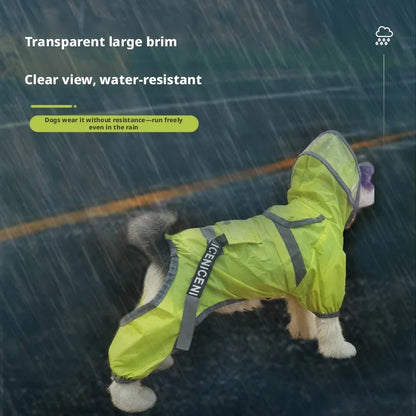 Reflective Dog Raincoat with Clear Hood, Waterproof 4-Legged Pet Rain Jacket for Small Medium Dogs