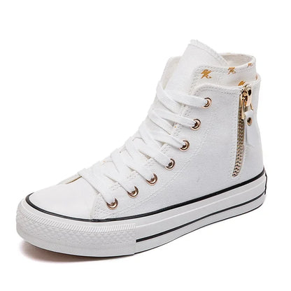 High-top Canvas Shoes for Women Fashion Casual Mid-Top Flat Women's Sneakers Designer Side Zipper Woman's Shoes Zapatos De Mujer