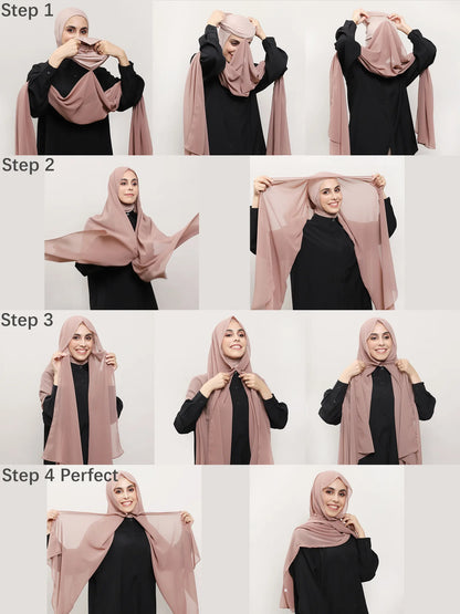 Newest Instant Chiffon Hijab With Magnetic Buckle Solid Color Woman Muslim Hijab Scarf Islamic Turban Fashion Headband Shawl