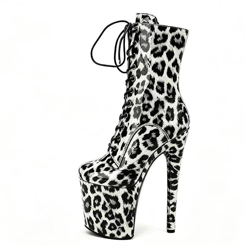 Stripper Heels 20CM/8Inches Supers Fashion Pole Dance Shoes For Nightclub Club Party Women Platform Leopard print Short Boots