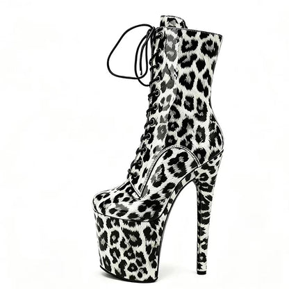 Stripper Heels 20CM/8Inches Supers Fashion Pole Dance Shoes For Nightclub Club Party Women Platform Leopard print Short Boots