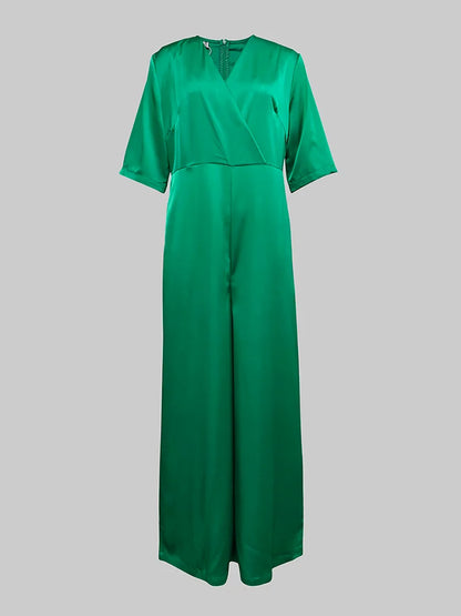 Gymystars 2026 Summer Jumpsuits Woman Elegant Deep V-neck Casual Green One Pieces Outfit Zipper Fashion Jumpsuit Wide-leg Pants