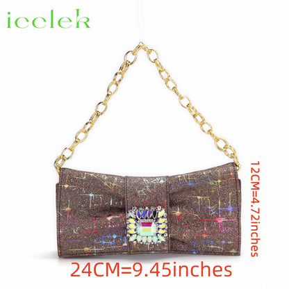 Women High Heels Sandals Shinning Material with Rhinestone Italian Design T.Blue Color Pointed Toe Shoes and Bags Set