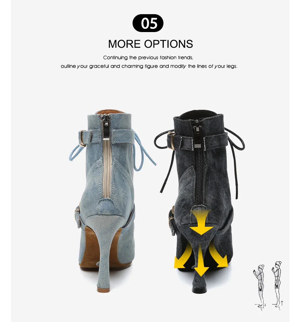 SWDZM New Ladies Dance Shoes Ballroom Dance Boots Denim Jazz Dance Shoes Girls Sexy Pole Dance Ballroom Dance Cowboy Boots