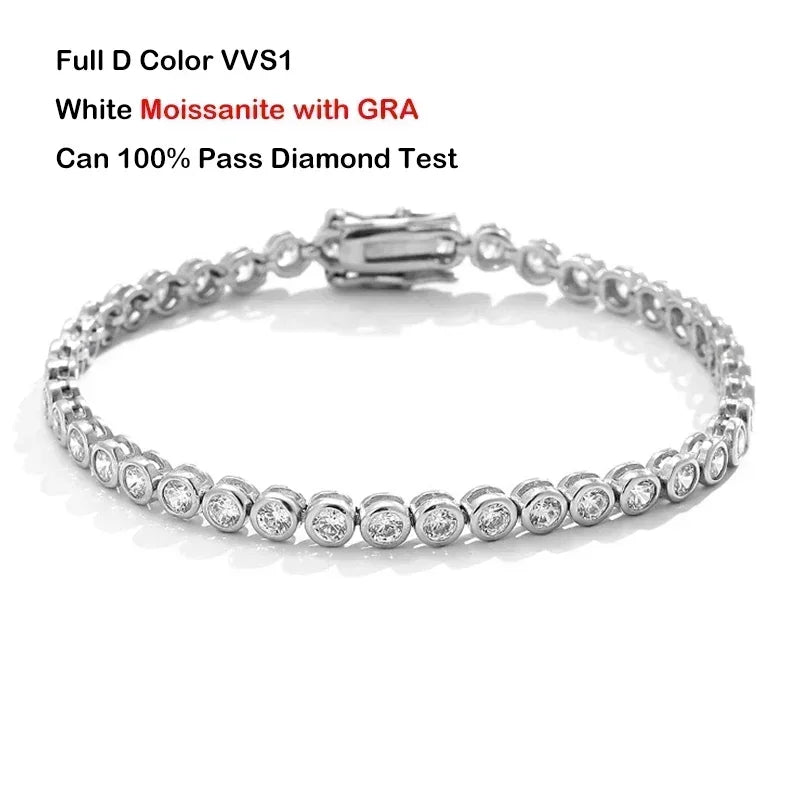 EWYA Sparkling Real Bubble 2/3mm D Color Full Moissanite Tennis Necklace for Women S925 Silver All Diamond Neck Chain Necklaces