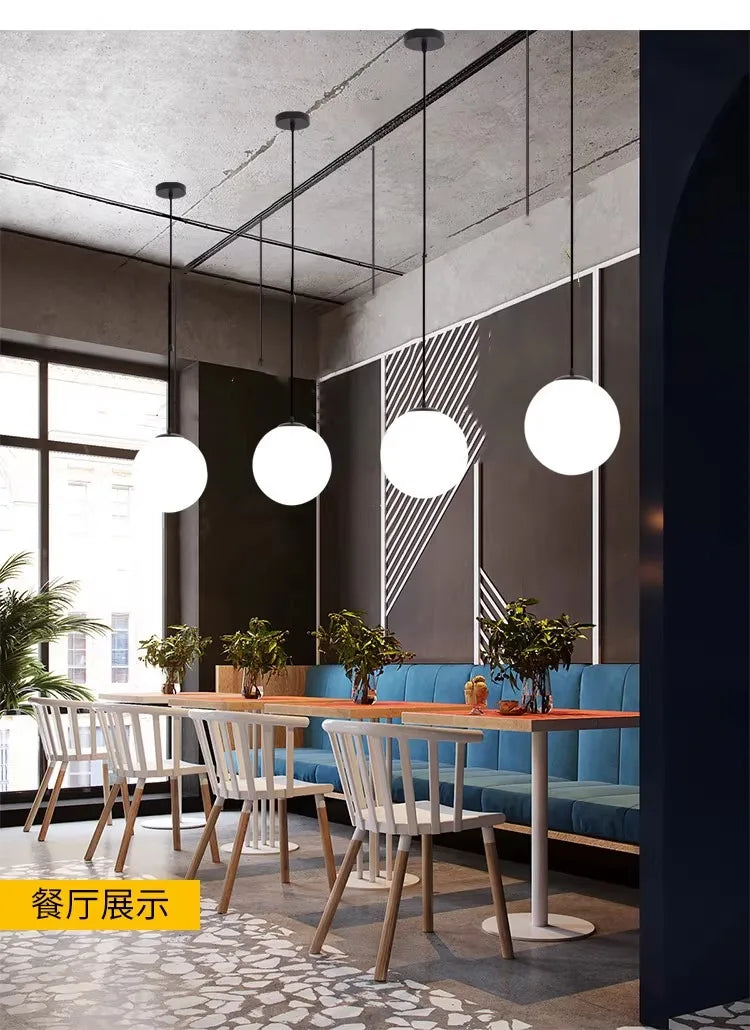 Black White Golden Ball Chandelier Lights Glass Frosted Lampshade Restaurant Bar Kitchen Hanging Lamps G9 E27 Indoor Lighting