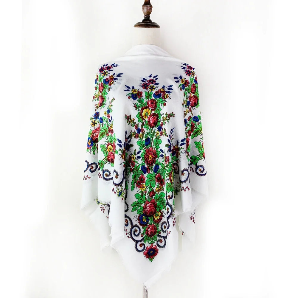 120*120cm Breathable Thin Russian Square Scarf Women Luxury Floral Print Bandana Shawl Foulard Female Beach Scarves Wraps