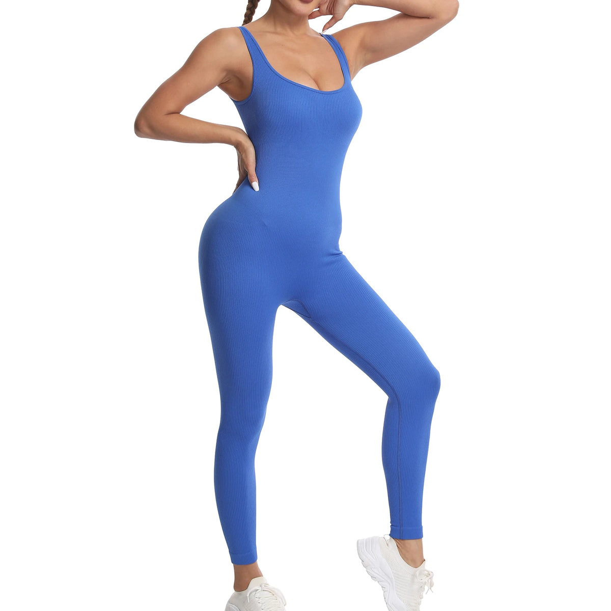 Women's Solid Color Threaded Vest Jumpsuit, Sports Fitness yoga Suit, Jumpsuit
