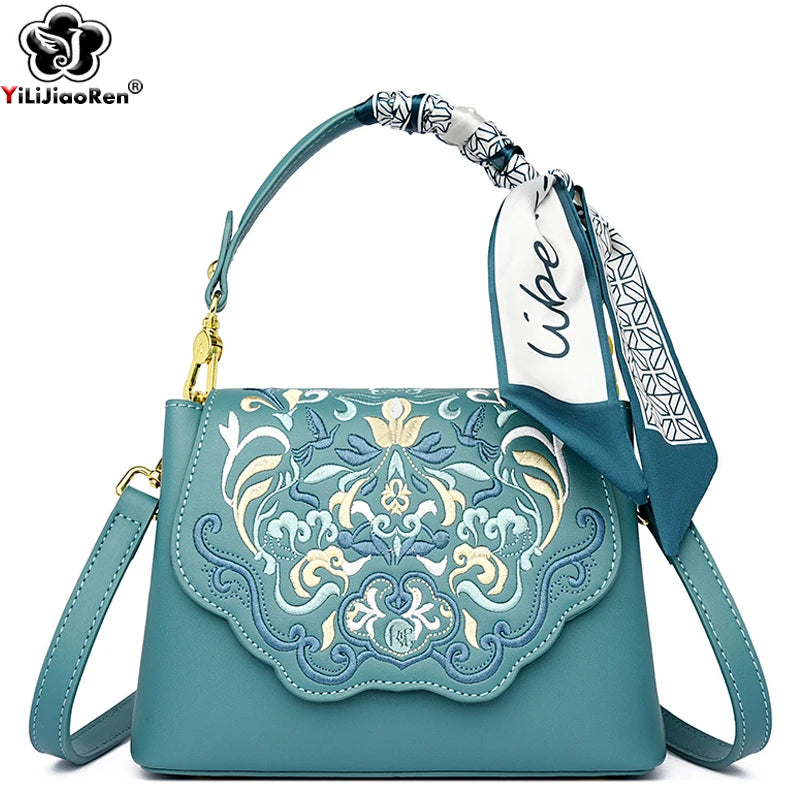 Fashion Embroidery Shoulder Bag Women Designer High Quality Leather Handbag Purse Ladies Small Crossbody Messenger Bag Female