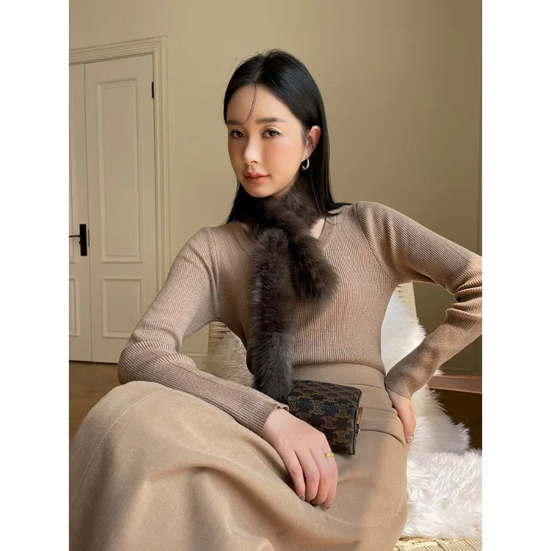 Women sable mink fur scarf winter warm soft fluffy neck wrap fashion accessory