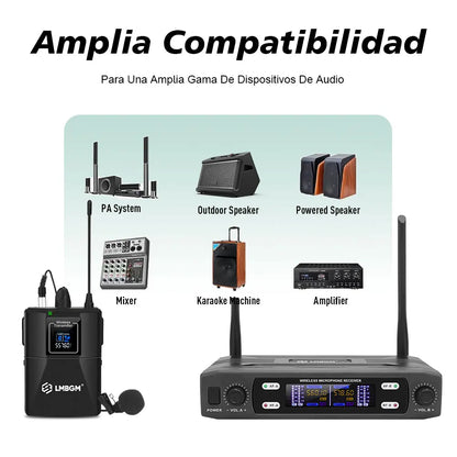 LMBGM R22 2Channel UHF Wireless Lavalier Microphone & Headset System, Professional Dual Frequency Wireless Receiver Set with 2 Bodypack Transmitters, Cardioid Condenser Lapel Mic for Stage Show, Church, Teaching, Speech, Publ