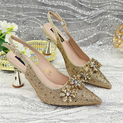 New Fashion Pointed Toe Shoes Heels Elegant Italian Woman Wedding for Party Shoes Women Party Pumps Decorated with Rhinestone