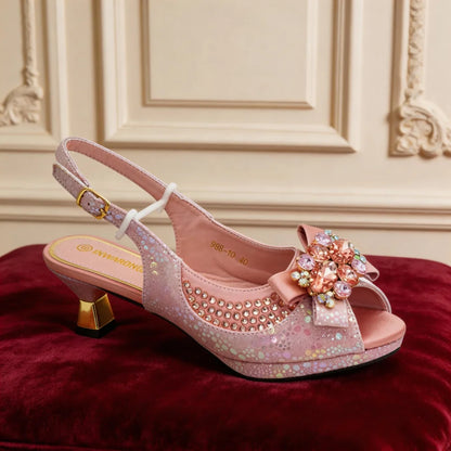 Nigerian Heel Party for Women Gold Color Shoes and Bag Set Rhinestone Handbag Italian Design Wedding Pumps Women Shoes Luxury