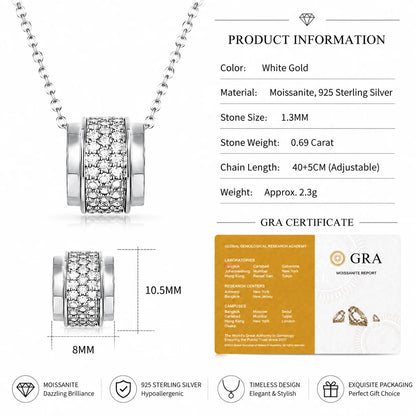 Moissanite Pendant Necklace for Women S925 Sterling Silver Geometric Cylinder Charm Pendant D Color VVS1 40+5cm GRA Certified