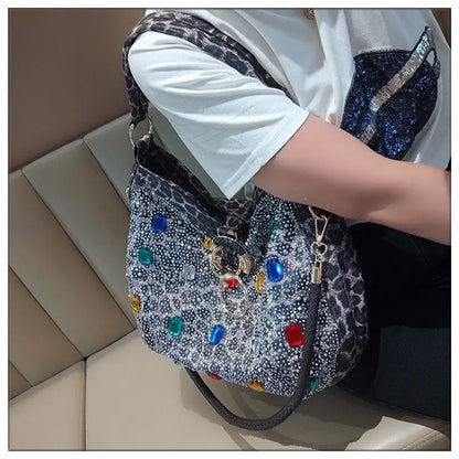 Luxury Genuine Leather Portable Women's Bag Leisure Large Capacity Diamond Tote Bag Shoulder Crossbody Bucket Bags Fashion 2026