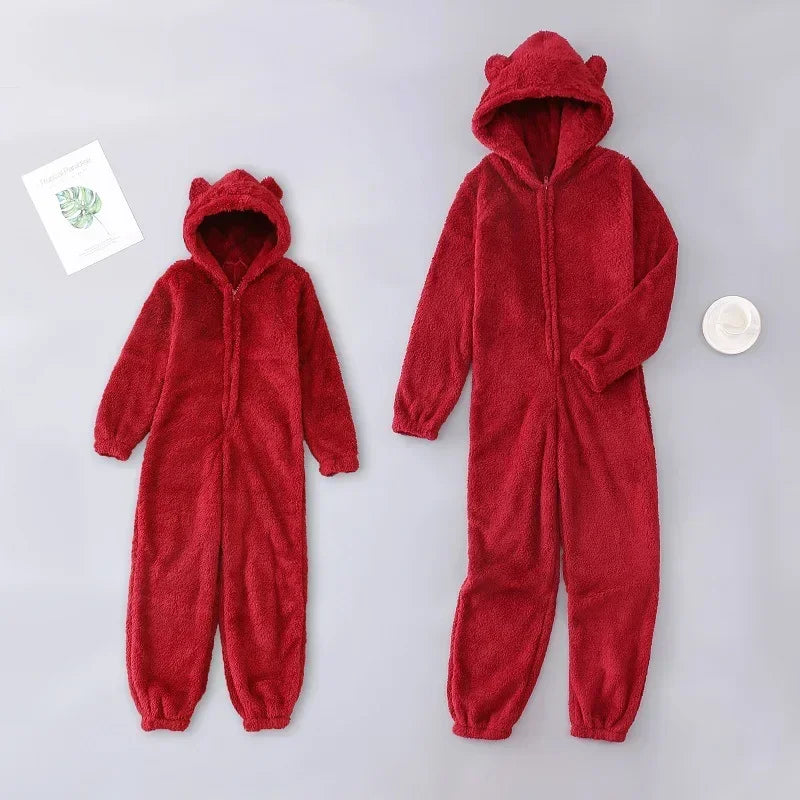 Sexy Cute Plush Autumn Winter Long Sleeve Hooded Romper Back Butt Bum Open Ass Flap Plush Jumpsuit Women Thick Sleepwear