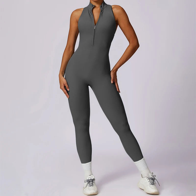 Sport Jumpsuits Women Zipper Fitness Overalls Sexy Backless Gym Bodysuits Scrunch One Piece Suit Workout Clothes Tracksuits