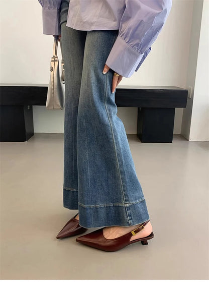 Designer Luxury Summer Pointed Toe Women Sandals Fashion Singbacks Mules Shoes Ladies Elegant Low Heel Stripper Party Sandalias