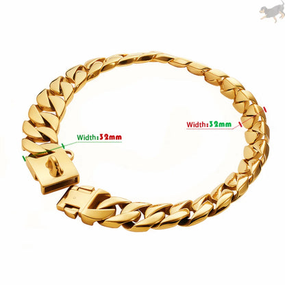 Large Dog Collar 32mm Metal Pet Choker Gold Silver Stainless Steel Chain Dog Accessories for Cane Corso Labrador Rottweiler