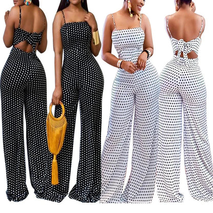 Siren Chic 2026 Women's Fashion Dot Print Wrap Chest Cami Jumpsuit Sexy Sleeveless Party Rompers